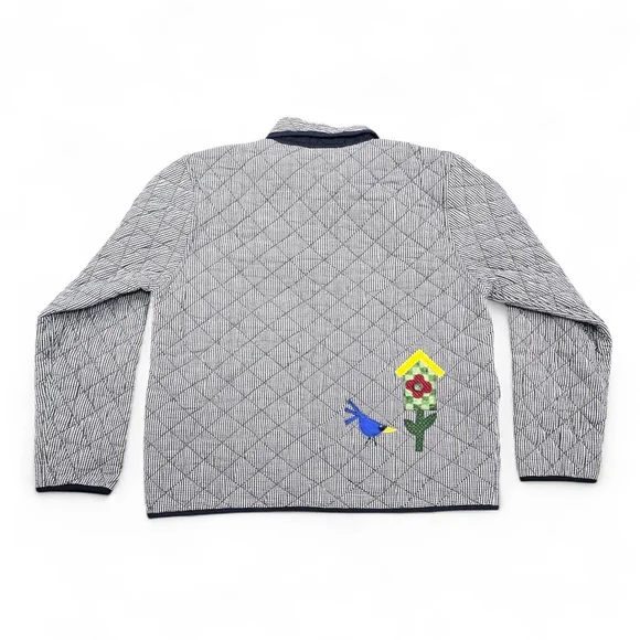 Vintage Folk Art Quilted Jacket Birdhouse Applique Gingham Large - Picture 2 of 14